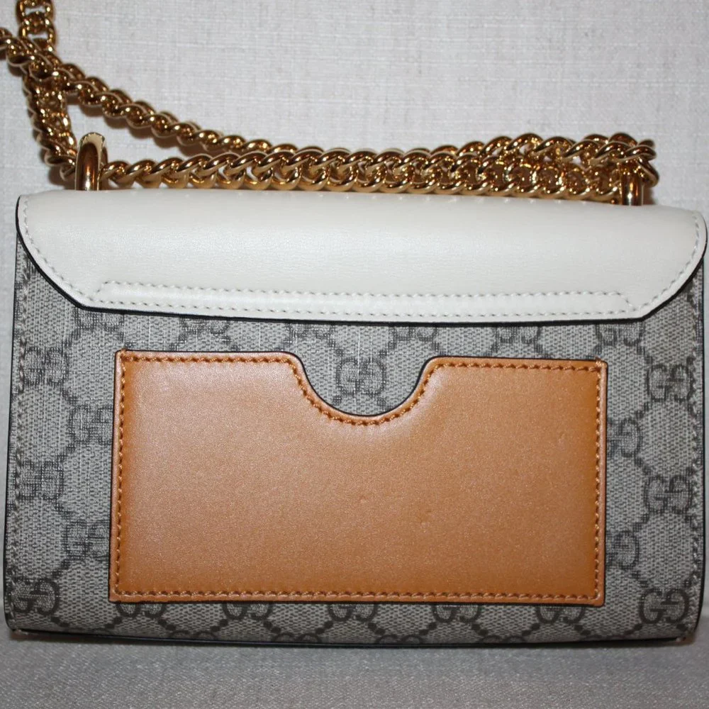 Gucci Padlock Mini GG Supreme Leather/Canvas Bag Ivory and Beige - Picture 10 of 15